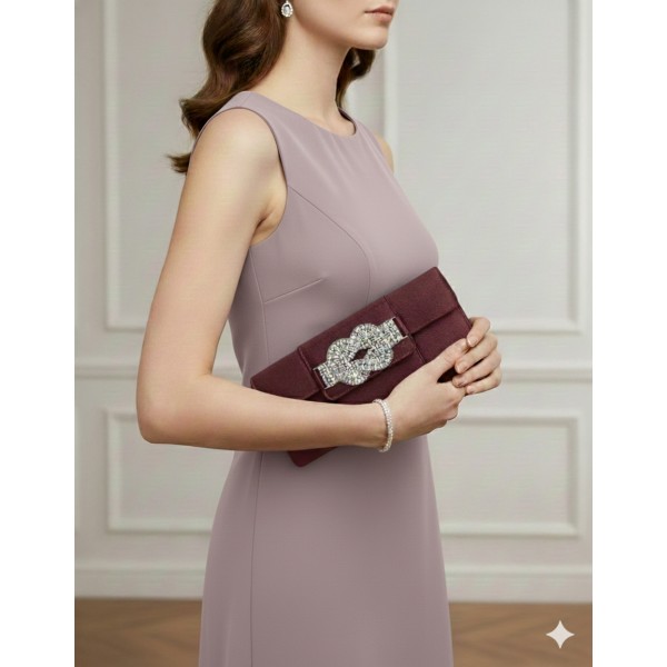 Evening Bag - Satin w/ Rhinestone Knot Accent Charm - BG-90790PU